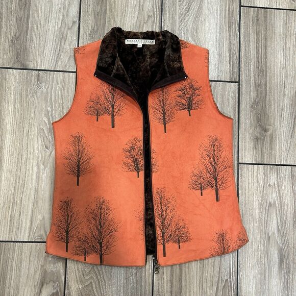 Robert Kitchen Womens Reversible Zip Vest Medium Layering Orange Tree Suede - Picture 1 of 9